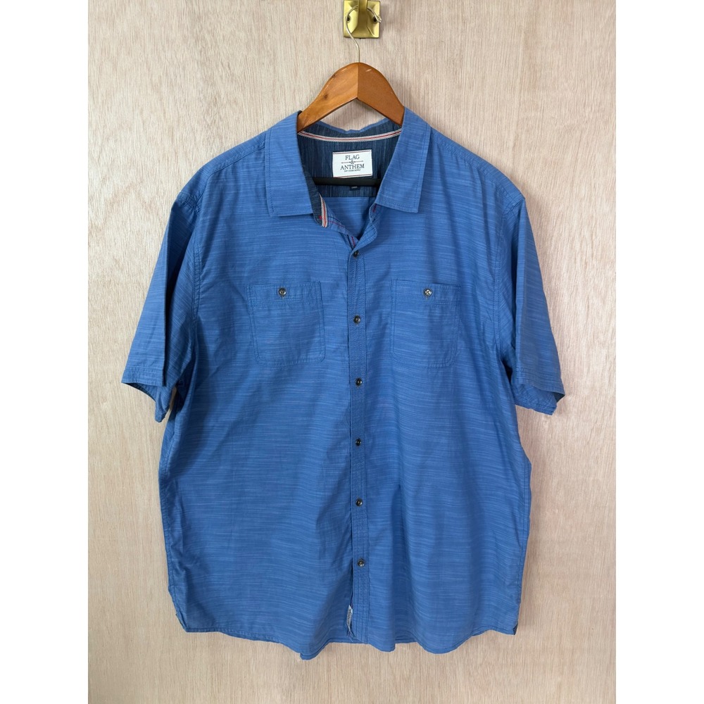 Flag & Anthem Mens Blue Slub Short Sleeve Button Down Shirt Size XXL